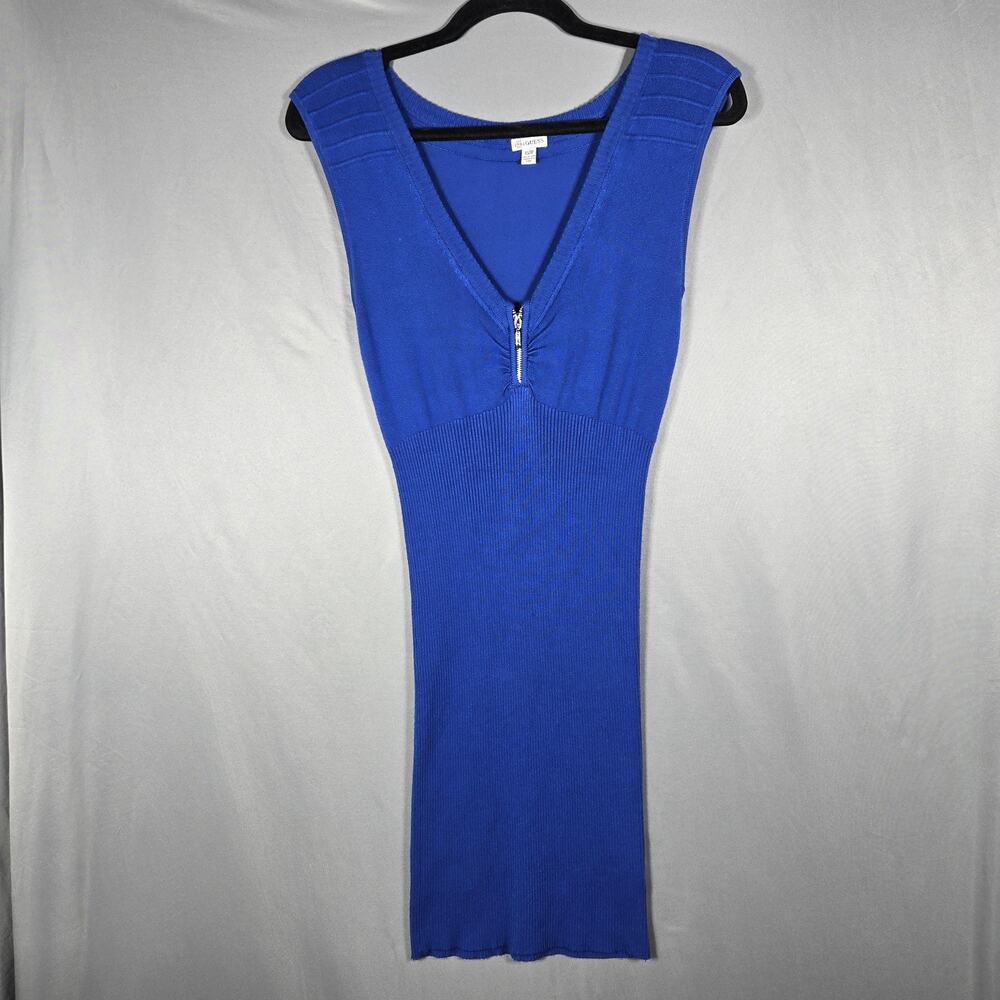 Guess‎ Knit Bodycon Dress Womens XS Blue Ribbed Sleeveless Zip Front Stretch